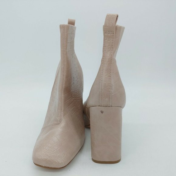 Express Womens Ankle Boots Booties Taupe Crocodile Embossed Square Toe Zip Up 9 - Picture 3 of 9